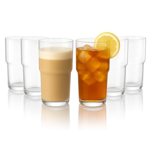 LEMONSODA Stackable Iced Coffee Glasses Set of 5, 48-15 and 21oz Drinking Glasses for Lattes, Tea, Coffee, and Water (21oz, Set of 5)