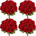 48 PCS Red Roses Artificial Flowers - Fake Silk Floral with Long Stems Bulk for Table Centerpieces DIY Bouquet Arrangements Wedding Party Bridal Shower Vase Decorations