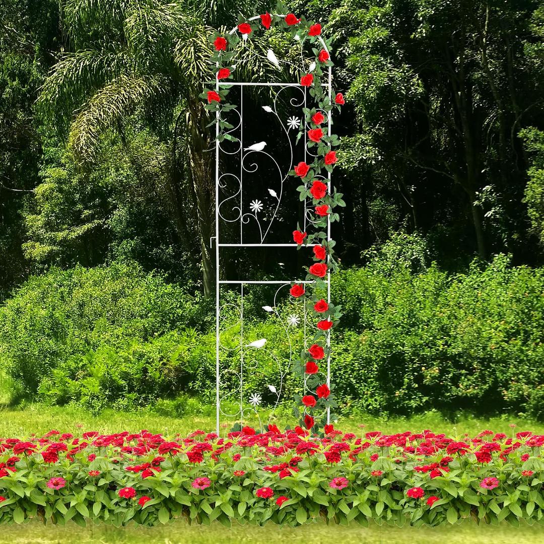 Metal Garden Trellis for Climbing Plants, 86.5" x 19.7" Metal Plant Trellis Outdoor, White Iron Garden Trellis, Clematis Trellis Outdoor, Arched Decoration Suitable for courtyards, lawns, Gard, White