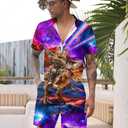 Goodstoworld Male Hawaiian Romper Fashion Zipper Slim Fit Jumpsuit with Pocket S-XXL (XXL)