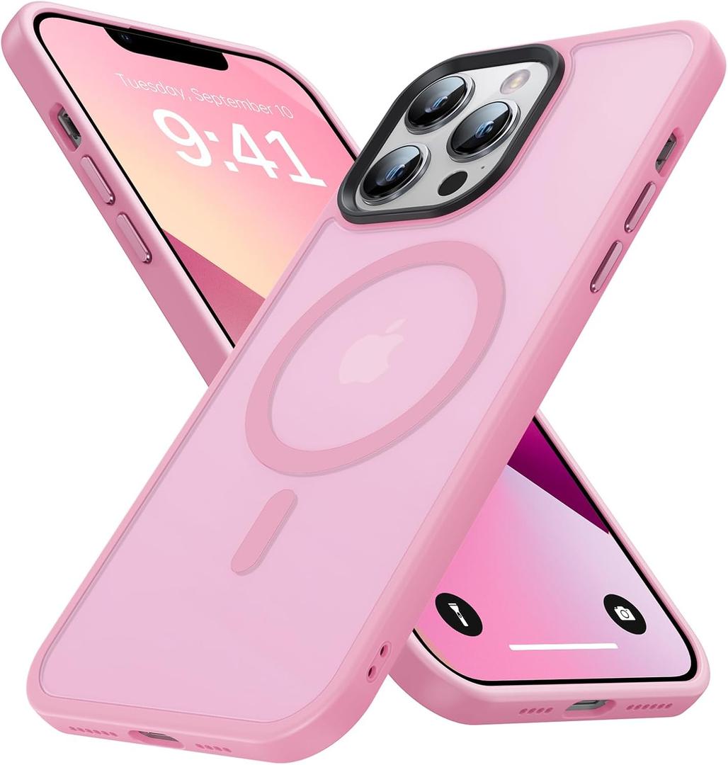 Strong Magnetic for iPhone 13 Pro Max Case [Compatible with Magsafe][Military Grade Drop Protection] Protective Shockproof Translucent Matte Slim Phone Case for iPhone 13 Pro Max, Pink