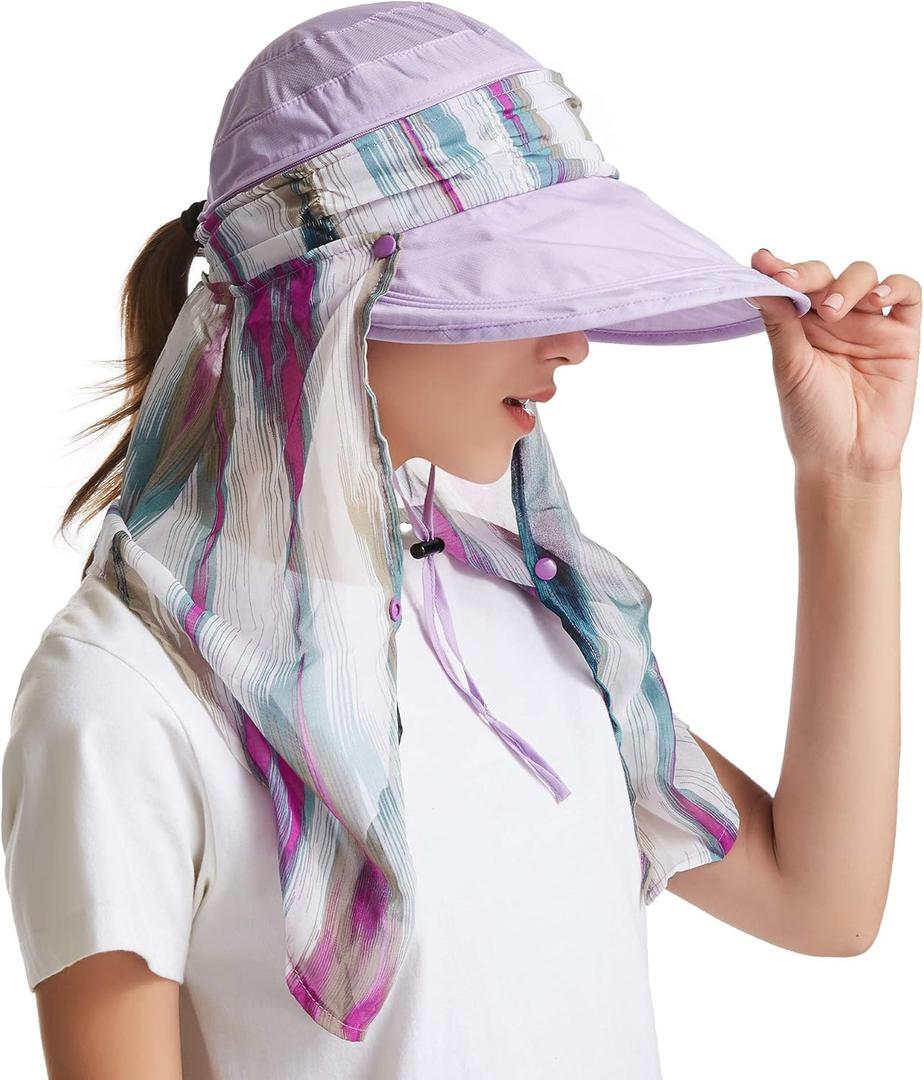 icolor Women Sun Hats UPF 50 Sun Protection Hat Summer Outdoor Neck Shield Flap Visor Hat Ponytail Hats Wide Brim Beach Hat (One Size, Lightpurple) icolor Women Sun Hats UPF 50 Sun Protection Hat Summer Outdoor Neck Shield Flap Visor Hat Ponytail Hats Wide Brim Beach Hat (One Size, Lightpurple)