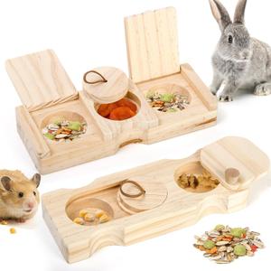 Hacaroa 2 Pack Guinea Pig Foraging Toys, Wooden Rabbit Enrichment Toys Interactive Hide Treats, Bunny Snuffle Puzzle Game Mental Stimulation Toy for Small Animal, Hamster, Chinchilla, 2 Types