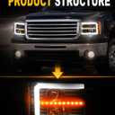 LED DRL Headlight Assembly Fit 2007-2013 GMC Sierra 1500/2007-2014 GMC Sierra 2500 3500(NOT Fit 2007 Classic Style) Projector Headlights Left Right Side Black Housing Amber Reflector