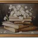 Gold Framed Wall Art Vintage Canvas Wall Art Moody Books and Flowers Dark Academia Decor Artwork Prints Picture for Living Room Bedroom Farmhouse Bathroom Office Decor, 16x24