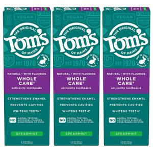 Tom's of Maine Whole Care Natural Toothpaste with Fluoride, Spearmint, 4 Ounce (Pack of 3) 
