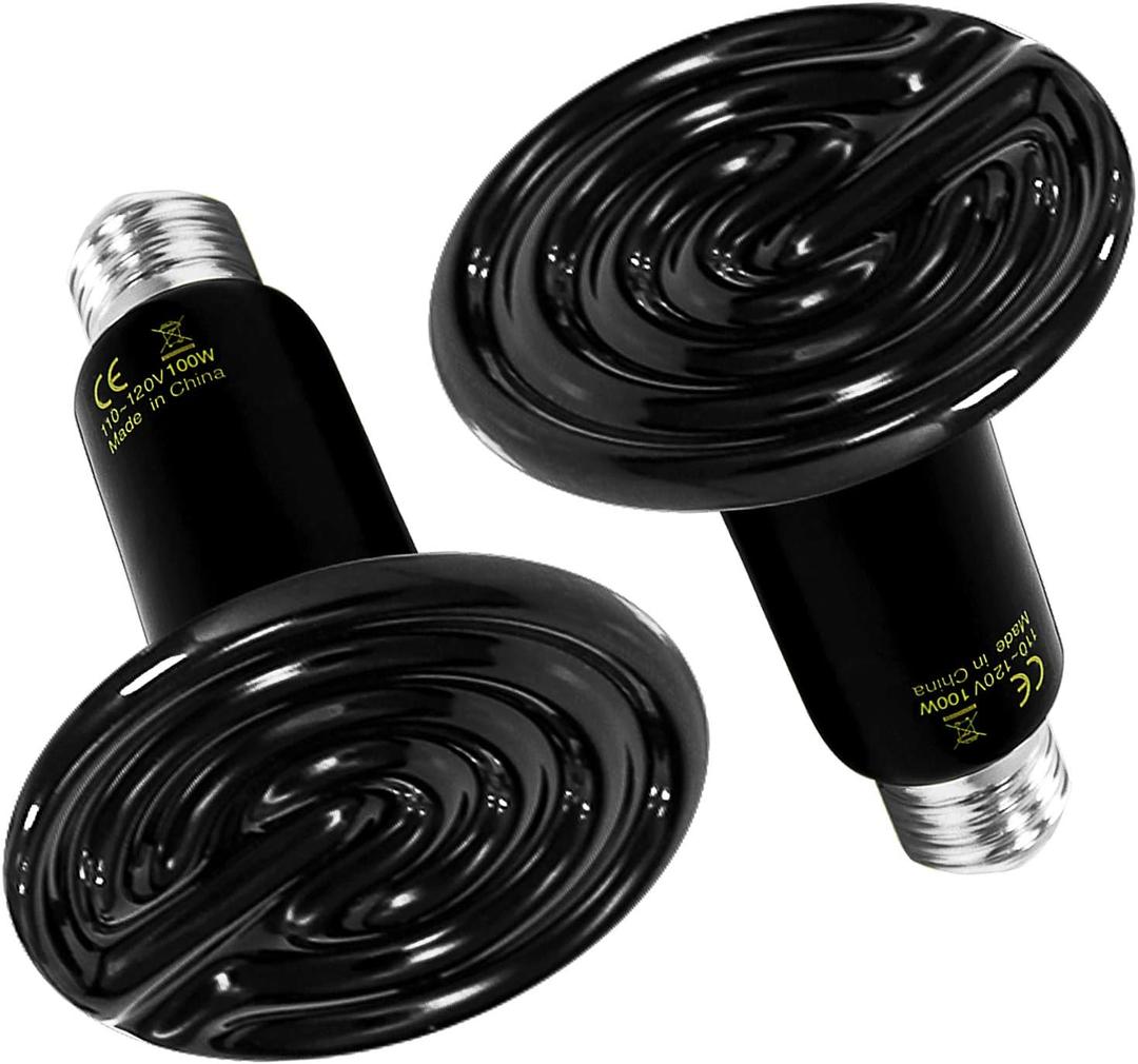 Simple Deluxe 100W 2-Pack Ceramic Reptile Heat Lamp Heat Emitter Bulb No Light Emitting Brooder Coop Heater for Amphibian Pet & Incubating Chicken, Black