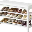 Entryway Shoe Storage Bench with Leather Cushion, Shoe Organizer Bench for Entryway, Ideal for Hallways Front Doors Entrances Mudrooms Featuring Rubberwood And 3 Height-Adjustable & Removable Shelve, White