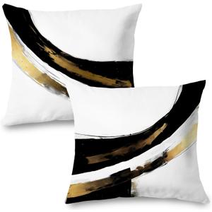 Black White Gold Pillow Covers, Abstract White Black and Gold Pillow Covers 18x18 Set of 2, Modern Black and White Pillow Covers for Couch Bed Living Room