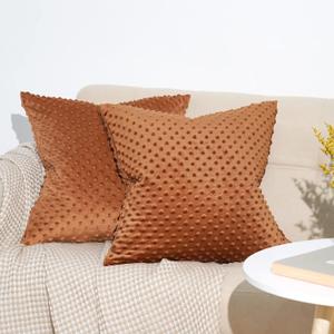 PHF Minky Dot Throw Pillow Cover 18"x 18", 2 Pack Soft Cozy Minky Bubble Real Velvet Cushion Cover, No Insert, Home Decorative Pillow Square Pillowcase Shell for Couch Sofa Bed, Caramel