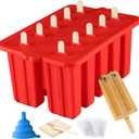 Silicone Popsicle Molds, 10 Cavity, BPA-Free, Red, Cone Shaped, Food Preparation Molds with Sticks and Funnel