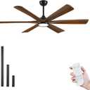 60 Inch Modern Ceiling Fan with Lights and Remote, Wood Outdoor Ceiling Fan for Patios, 6-Speed Reversible DC Motor, Large Airflow Rustic Farmhouse Ceiling Fan for Indoor/Outdoor, 3CCT Dimmable (Walnut)