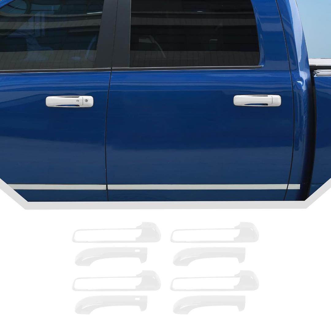 JeCar White Door Handle Cover Trim Fit for Dodge RAM 1500 2009-2016 2017 2018