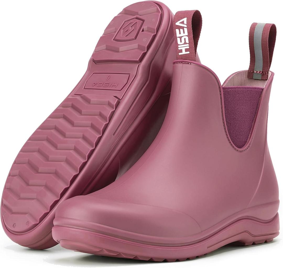 HISEA Waterproof Chelsea Boots for Women, Anti-Slip Ankle Rain Boots, Matte Fashion Rainshoes for Gardening, Walking, Outdoor, Comfortable Slip-on Short Boots, US 8  Hawthorn Red