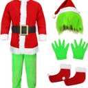 Christmas Green Monster Costume Kids Furry Santa Claus Outfit Christmas Cosplay Costume Holiday Party Dress up (Medium)