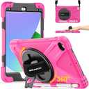 BRAECN iPad mini 5 Case,iPad mini 4 Case, Heavy Duty Shockproof Protective Rugged Case with Pencil Holder,Hand Strap,Kickstand, Shoulder Strap for iPad mini 5th/4th Generation 7.9 Inch for Kids (Rose red)