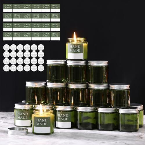 LETINE 19 Pack 4 oz Green Glass Jars with Silver Lids for Candle Making | Glass Candle Jars with Lids | Perfect for Sugar Scrubs, Herbal Products, and Bridesmaid Gifts LETINE 19 Pack 4 oz Green Glass Jars with Silver Lids for Candle Making | Glass Candle Jars with Lids | Perfect for Sugar Scrubs, Herbal Products, and Bridesmaid Gifts
