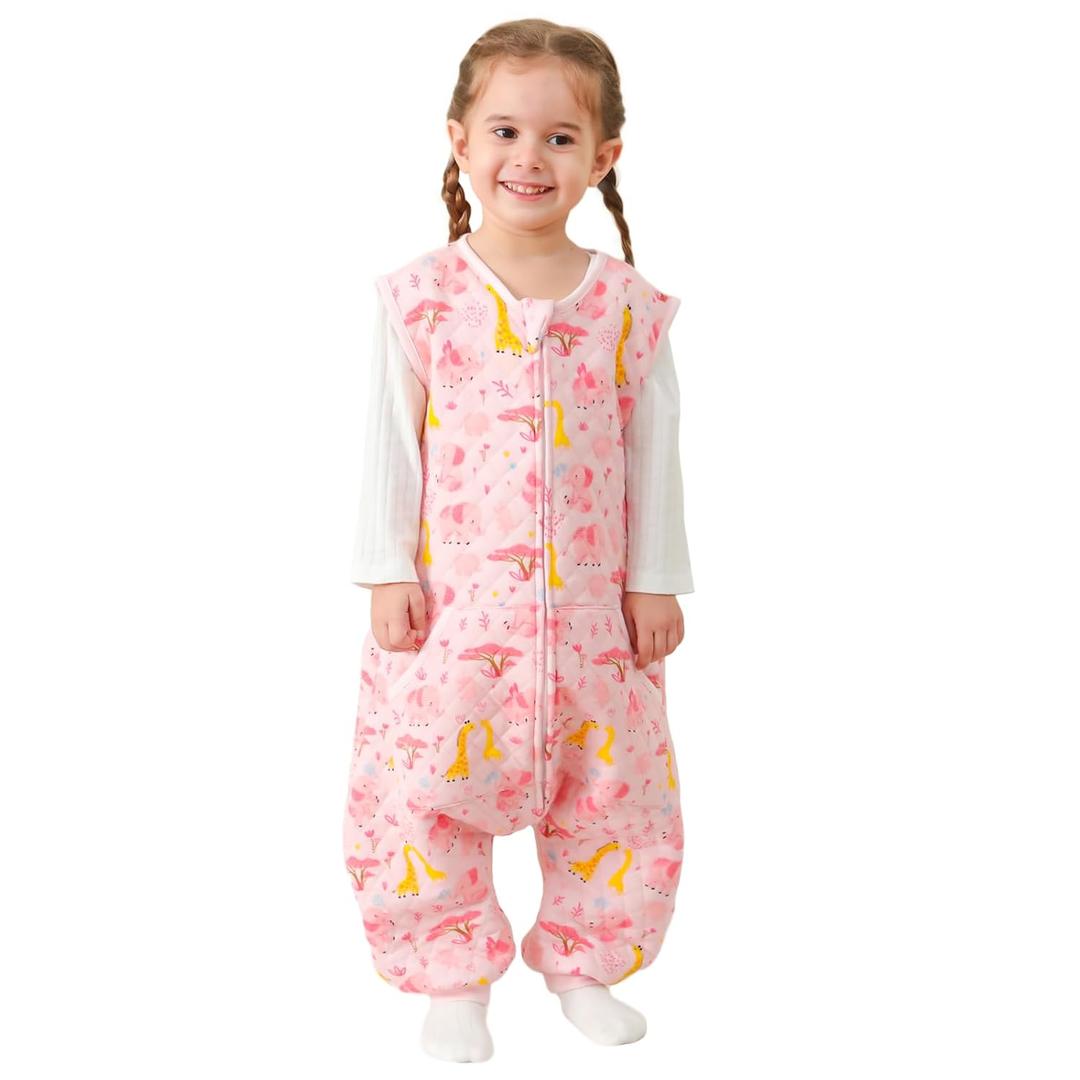 HOMEAL Toddler Sleep Sack, Sleeveless Sleep Sack with Legs 2T-3T, 1.0 TOG Wearable Blanket Baby, Pink