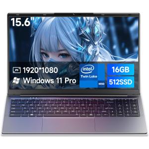 15.6" Laptop Computer Notebook, 2025 Traditional Laptop Computers with 16GB RAM 512GB SSD, Intel N150 Processor, Win 11 Pro, FHD 1080P, 180 Degree Angle, Lap top for Student Business Work