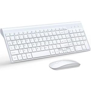 Wireless Keyboard and Mouse Ultra Slim Combo, TopMate 2.4G Silent Compact USB 2400DPI Mouse and Scissor Switch Keyboard Set with Cover, 2 AA and 2 AAA Batteries, for PC/Laptop/Windows/Mac - White