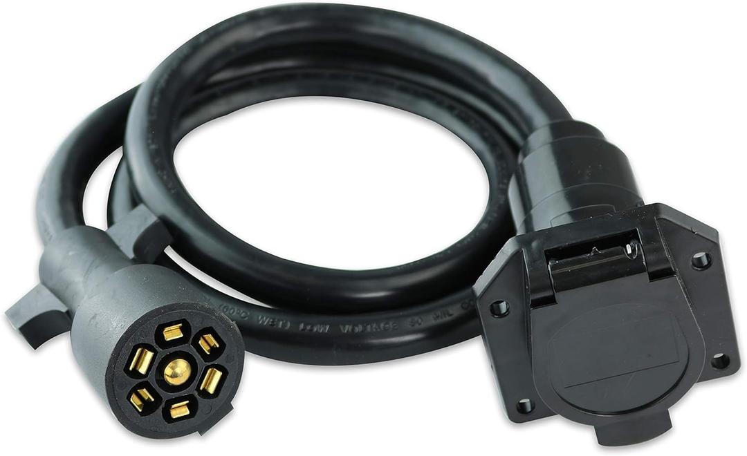 7-Way Trailer Extension Cord Wire 4 Ft - 7 Pin Connector Plug for RV Trailer, Caravan, 5th Wheel to Truck or Van - Heavy Duty & Weatherproof (4-Feet)