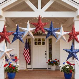 10 ft 3D 18'' Large Patriotic Paper Stars Hanging Decoration 4th of July Star Garland Decor Red White Blue Hanging Banner Decoration for 250th Anniversary Independence Day Party Porch