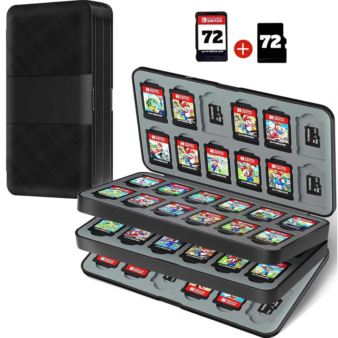 TATMOHIK Switch Game Case for Switch 2 (2025),Switch OLED & Lite,72 Slot Nintendo Switch Game Holder Cartridge for 72 Cartridges & 72 SD Cards,Compact & Portable Nintendo Switch 2 Game Case, Black