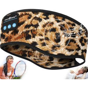 MUSICOZY Sleep Headphones Wireless Bluetooth 5.4 Sports Headband with HD Stereo Speakers, Sweatproof Earbuds for Running, Workout, Yoga, and Meditation (Light Leopard)