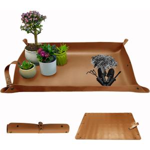 Plant Repotting Mat,Waterproof Leather Plant Transplanting Mats,Indoor Succulent Potting Mat for Change Soil and Watering,Portable Gardening Mats for Transplant and Mess Control (30" X 18",Brown)