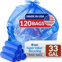 Reli. SuperValue 33 Gallon Recycling Bags (120 Count) Made in the USA - Blue Trash Bags, 30-33 Gallon | Recycling, Garbage | 33Gal with 30Gal - 35Gal Capacity