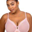 Curvy Couture Womens Sexy Sheer Mesh Plus Size Full Coverage Bra, Blushing Rose, 34DD