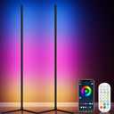 WISIMMALL 2PCS RGB Corner Floor Lamp, 64.5" RGB Color Changing Mood Light Bluetooth APP and Remote Control Music Sync LED 398 Dimmable Modes Modern Floor Lamp for Living Room, Light Timing