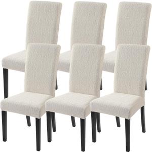 SearchI Jacquard Dining Room Chair Covers Set of 6, Stretch Kitchen Chair Covers Washable Parsons Chair Slipcover Removable Dining Chair Protectors for Hotel,CeremonyBeige Floral Texture