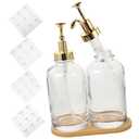 DRESSOOS 1Set Glass Syrup Dispenser Reusable Pump Bottles for Coffee Bar Kitchen Finish with Labels Tray for Honey Juice Sauces