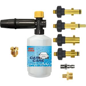 Electric Pressure Washer DIY Foam Cannon with 1/4 Quick Connector & Other 5 Adapters, Power Washer Adjustable Snow Foam Lance 0.6L Bottle, Jet Car Wash Soap Foam Nozzle, 500~2200PSI, 1.0~2.2GPM