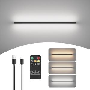 Tipace Black Vintage Battery Operated Wall Sconces,USB Rechargeable Wall Lights with 12000mAh,47.2 inch Dimmable Wall Lamp with Remote Control,Wireless Lights for Living Room,Bedroom,Hallway