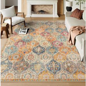 Lahome Kitchen Rugs Non Slip Washable Rugs for Entryway, 2x4 Rug Non-Slip Moroccan Trellis Ultra-Thin Indoor Door Mat Small Carpet for Bathroom Bedroom Entry, Cream/Multi