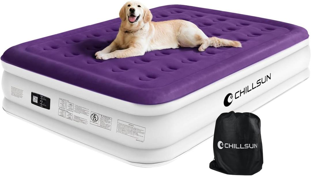 CHILLSUN Queen Air Mattress with Built in Pump, Inflatable Blow Up Mattress Luxury Double High Mattresses, 16 Inch Raised Double Airbed with Carry Bag for Camping, Guest & Home (Queen)