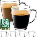 Epar 12 oz Clear Tempered Glass Coffee Mugs Set of 6 for Hot Beverages - Durable - Giftable Tea & Coffee Glass Cup with Handle