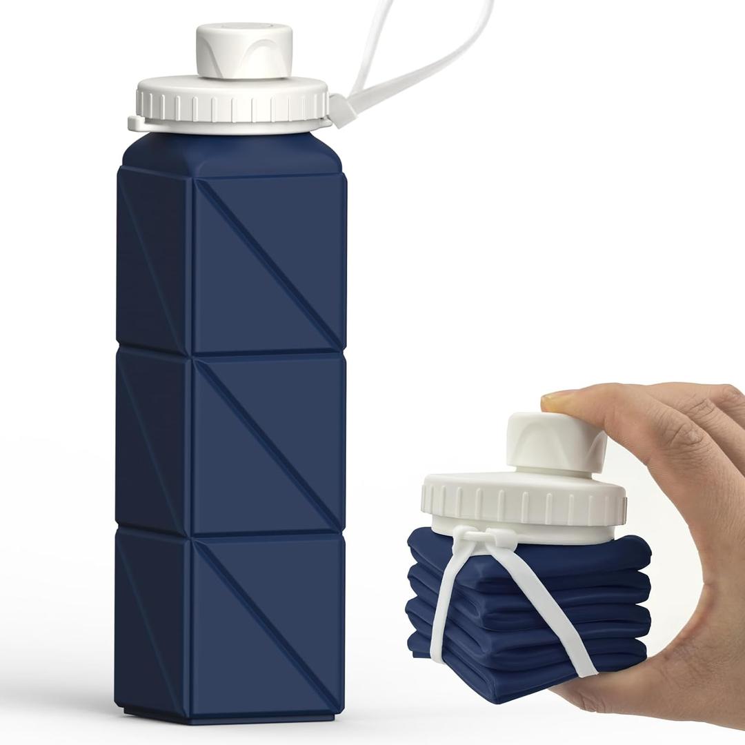 BEAUTAIL Collapsible Water Bottles 20.6oz, Silicone Foldable Portable Travel Water Bottle, Lightweight Reusable Leakproof for Traveling Camping Hiking Cycling Yoga Sports Outdoor (Dark Blue)