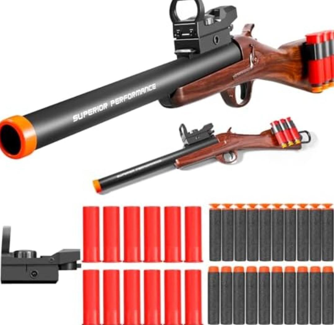 Toy Shotgun Shell ejecting Soft Bullet foam blasters pellet Ball realistic dart gun Sniper Rifle with scope cool stuff that look real Shooting Game for year old kids boys toys gift ideas (toy shotgun)