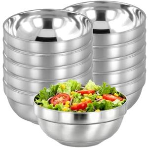 ZEONHEI 10 Pack 28 oz Stainless Steel Bowls, Double Walled Insulated Soup Snack Serving Bowls for Ice Cream, Soup, Rice, Cereal