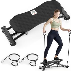 RYGEO Balance Board with Resistance Bands, Versatile Rocking Stepper, Wobble Board Featuring LCD Monitor, 331 lbs High-Capacity Ski Twister Trainer for Full Body Exercise at Home