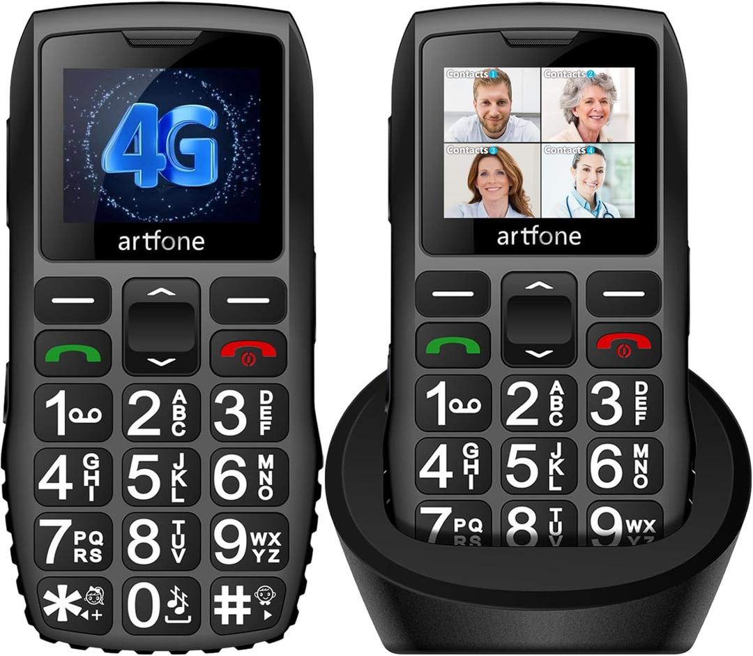 artfone C1+4G Black - Large Buttons Cell Phone for SeniorsDumb Phone with SOS ButtonCharging Station1800mAhTalking ClockSpeed DialHands-freeLarge FontUnlocked PhoneKeypad MobileLoud Speaker