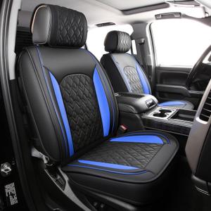 JOJOBAY Chevy Silverado Seat Covers,Leather Seat Covers for GMC Sierra,Custom Fit 2007-2026 1500 2500HD 3500HD Crew Double Extended Regular Cab,LT LZT RST(Full Set,Black Blue)