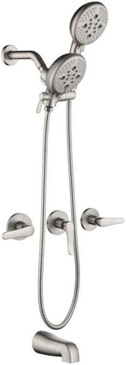 3 Handle Shower Faucet Set Shower System with Tub Spout Bathtub Faucet Set Shower Head Combo Set Complete Tub and Shower Faucet Combo Shower Fixtures Trim Kit Brushed Nickel