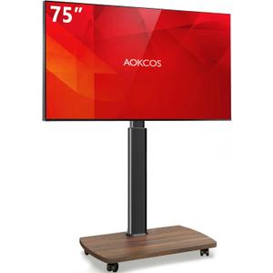 AOKCOS Rolling TV Stand for 43 50 55 60 65 70 75 Inch TVs, Portable Mobile TV Stand on Wheels, 10-Level Height Adjustable TV Cart with Swivel & Tilt Mount for Bedroom/Living Room/Office/Corner