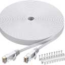 BUSOHE Cat6 Ethernet Cable 30 FT White, Cat-6 Flat RJ45 Computer Internet LAN Network Ethernet Patch Cable Cord - 30 Feet