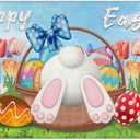 Happy Easter Door Mat, Welcome Easter Doormat, Easter Decor Non Slip Bunny Egg Rug Flowers Floor Mat 17"x30" Spring Decorations for Indoor Outdoor (Easter 3, 17"x30")