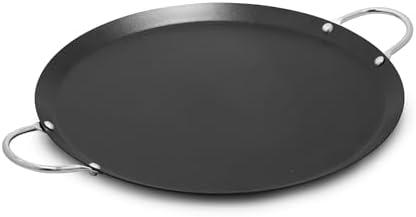 IMUSA 13.5in Carbon Steel Nonstick Round Comal with Metal Handles, Black